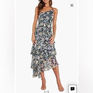 NWT- Petal & Pup Amren Floral One-Shoulder Tiered Asymmetric Dress, size 8